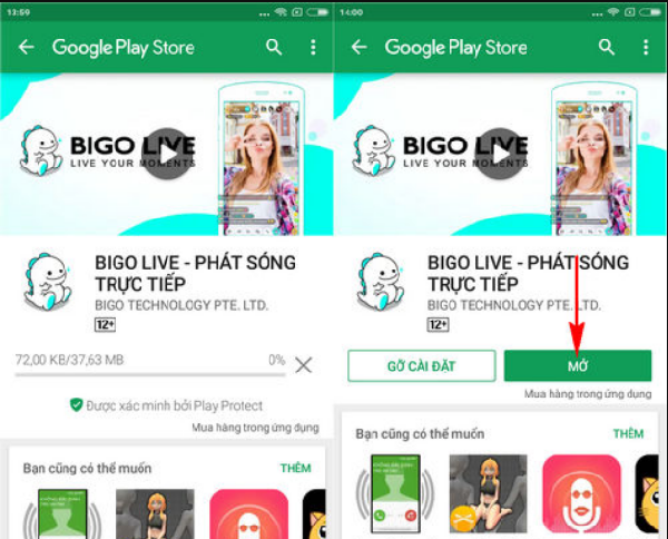 vào cửa hàng ứng dụng Google Play hoặc App Store để tiến hành tải và cài đặt ứng dụng Bigo Live