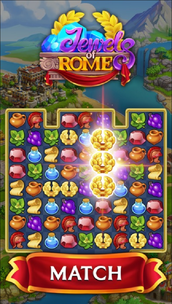 Ngoài ra, người chơi còn có cơ hội chinh phục hàng trăm level nối 3 trong tựa game Jewels of Rome.
