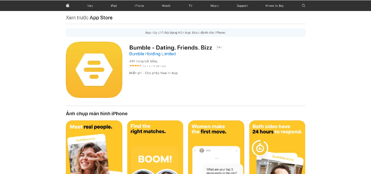 Truy cập vào kho ứng dụng App store để có thể tìm và tải app Bumble.