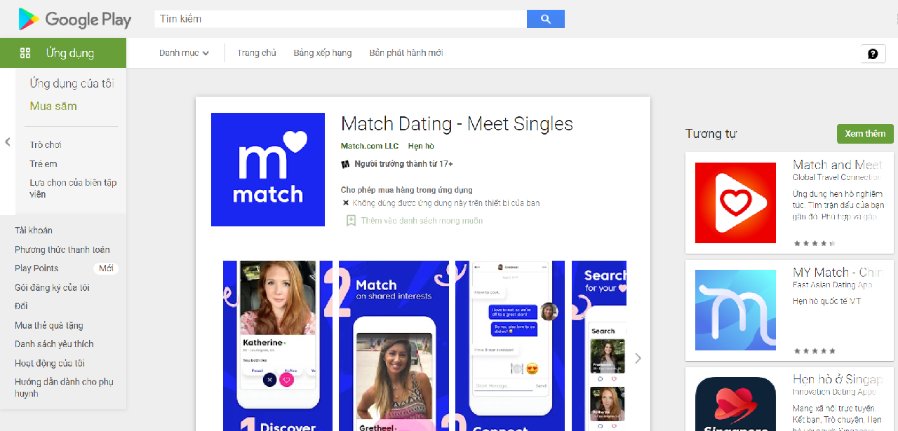 Match.com là ứng dụng hẹn hò phát hành miễn phí.