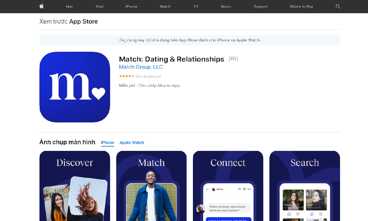 Bạn hãy nhập từ khóa tìm kiếm “Match: Dating & Relationships” vào thanh công cụ tìm kiếm ứng dụng.