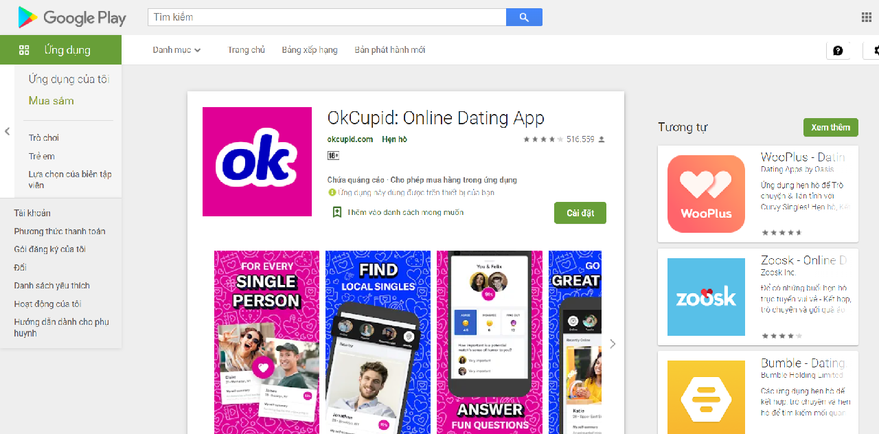 Tải app hẹn hò OkCupid trên điện thoại và máy tính cực dễ dàng để bạn và nửa kia có thể sát lại gần nhau hơn.