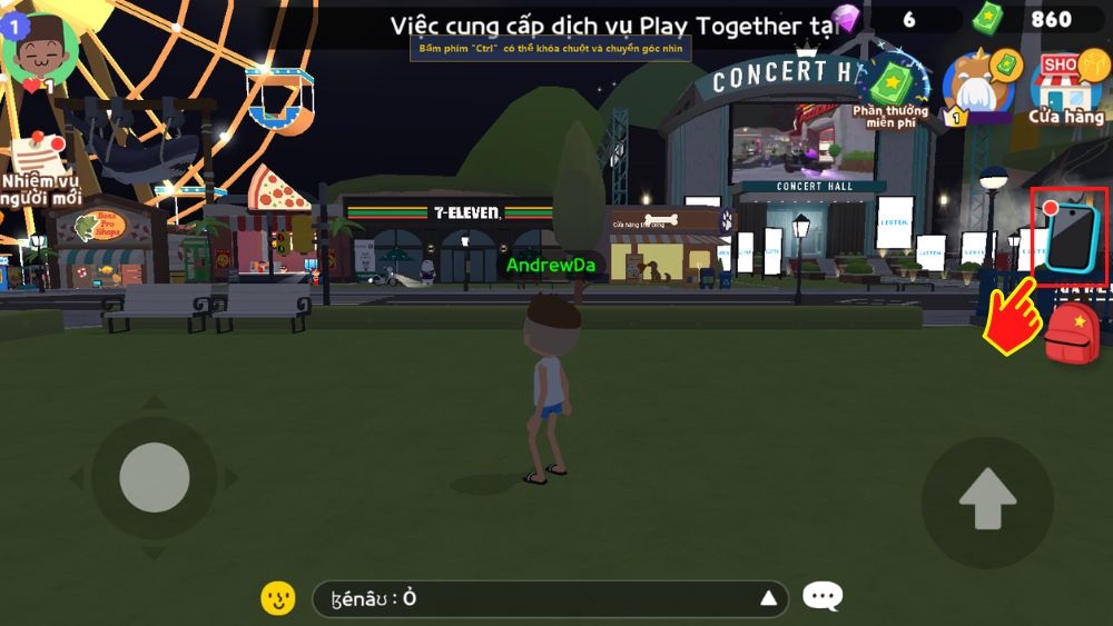 Vào game Play Together chọn vào Biểu tượng hình chiếc điện thoại ở phía bên phải màn hình.